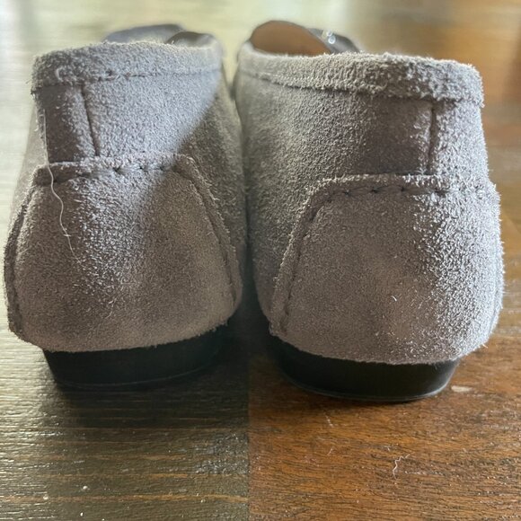Michael Kors Moccasin Loafers Suede Size 7M Gray Square Toe Padlock Logo - Picture 5 of 8